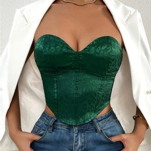 Leopard lace up back bustier tube top